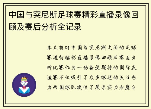 中国与突尼斯足球赛精彩直播录像回顾及赛后分析全记录